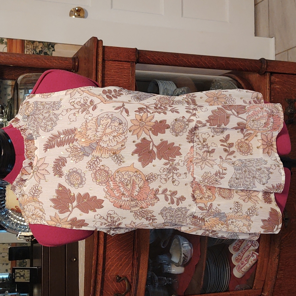 Loft Lined No Sleeve Silky Peplum Open Back Print Blouse SP